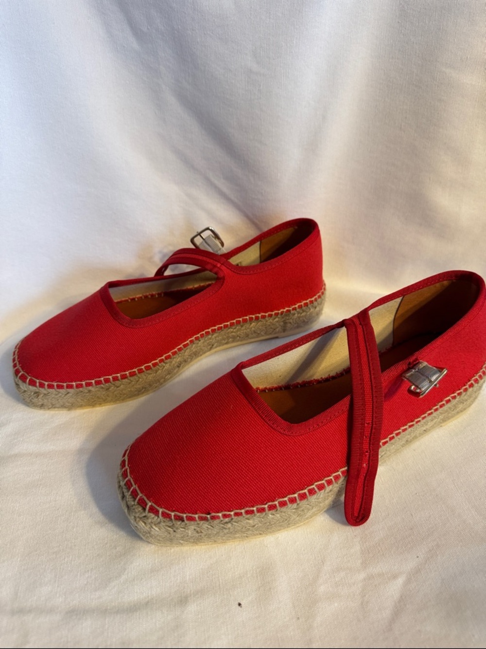 Maeve Red Canvas Espadrille Mary Jane Flats